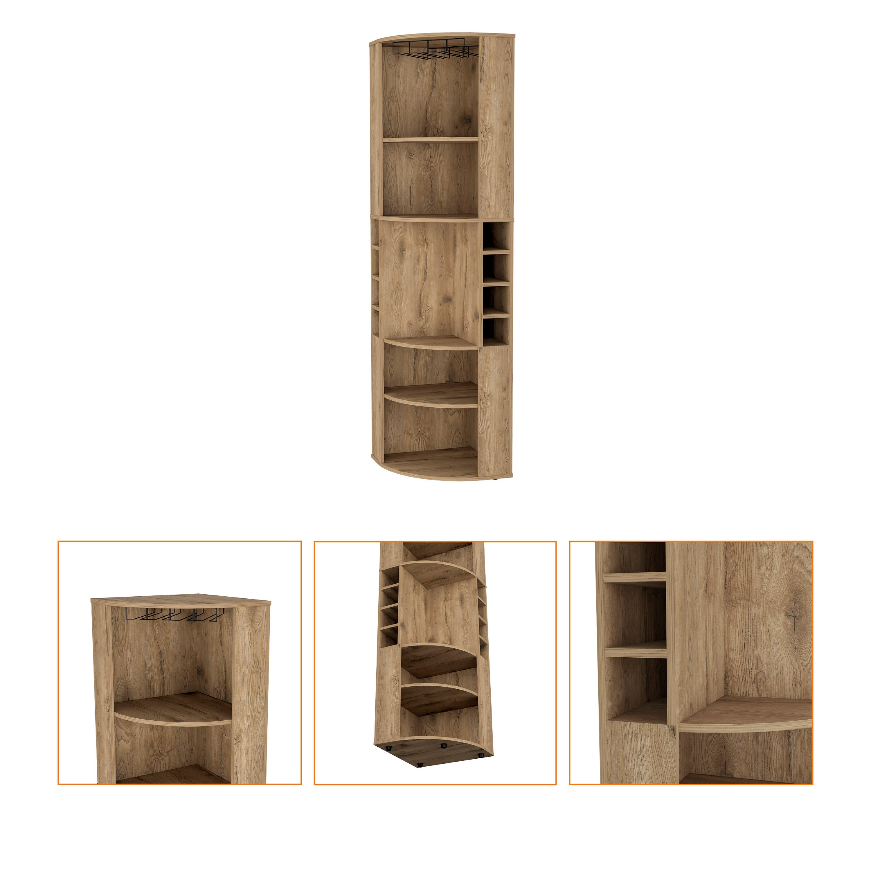 71" Natural Wood Corner Bar Cabinet