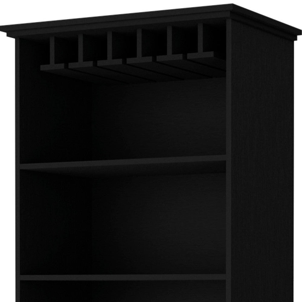 70" Black Wood Bar Cabinet With Two Doors
