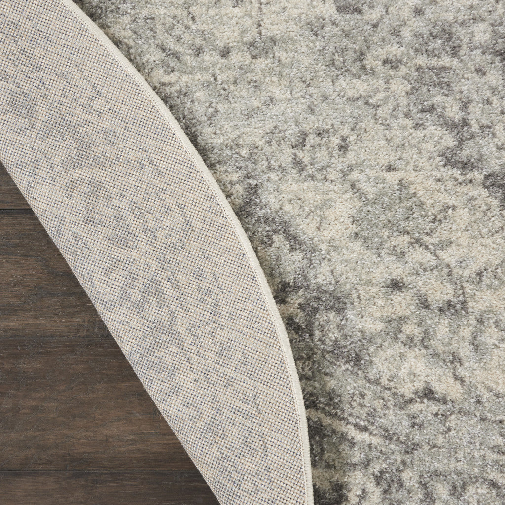 5' Ivory And Gray Floral Medallion Distressed Round Rug