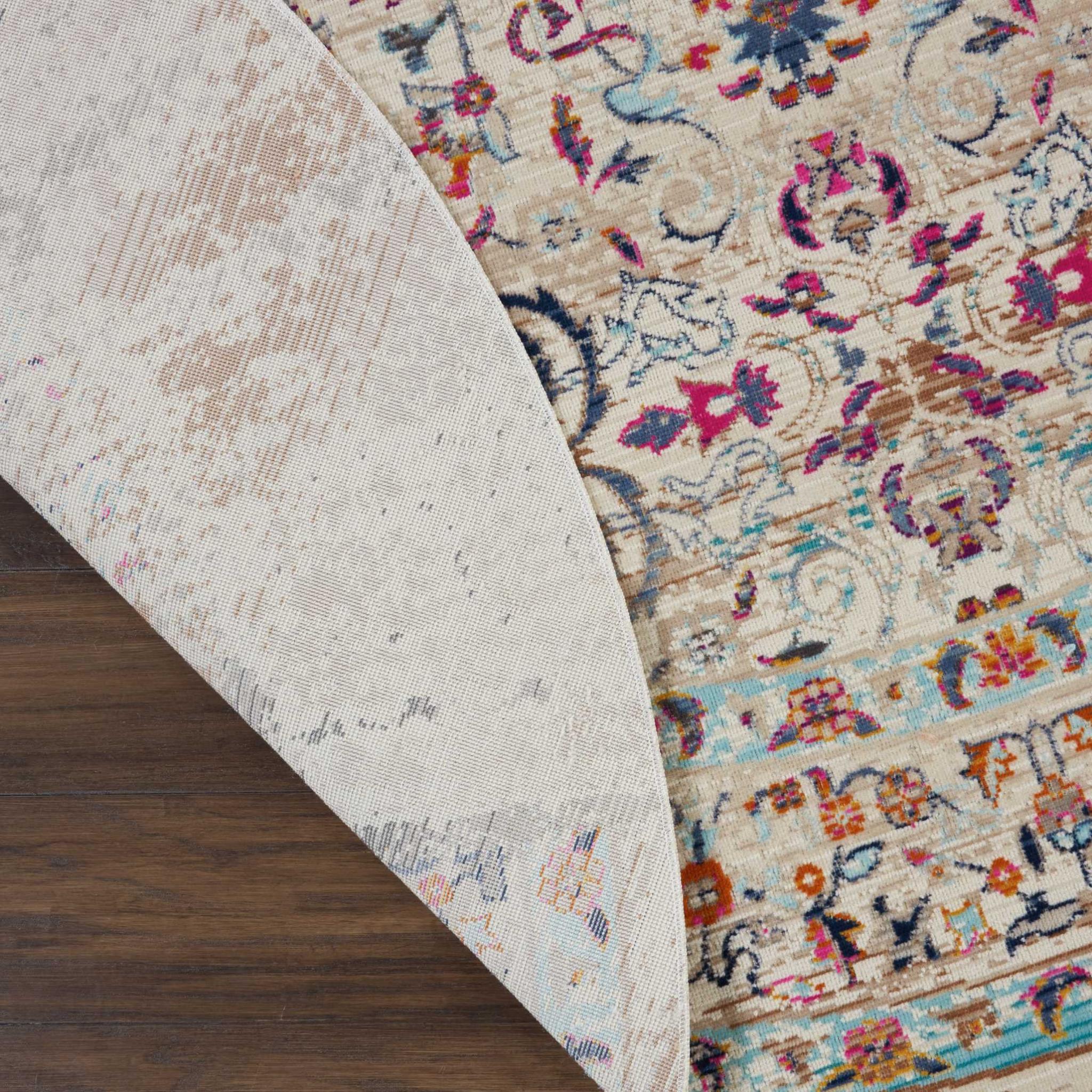 4' Ivory And Brown Floral Distressed Round Rug
