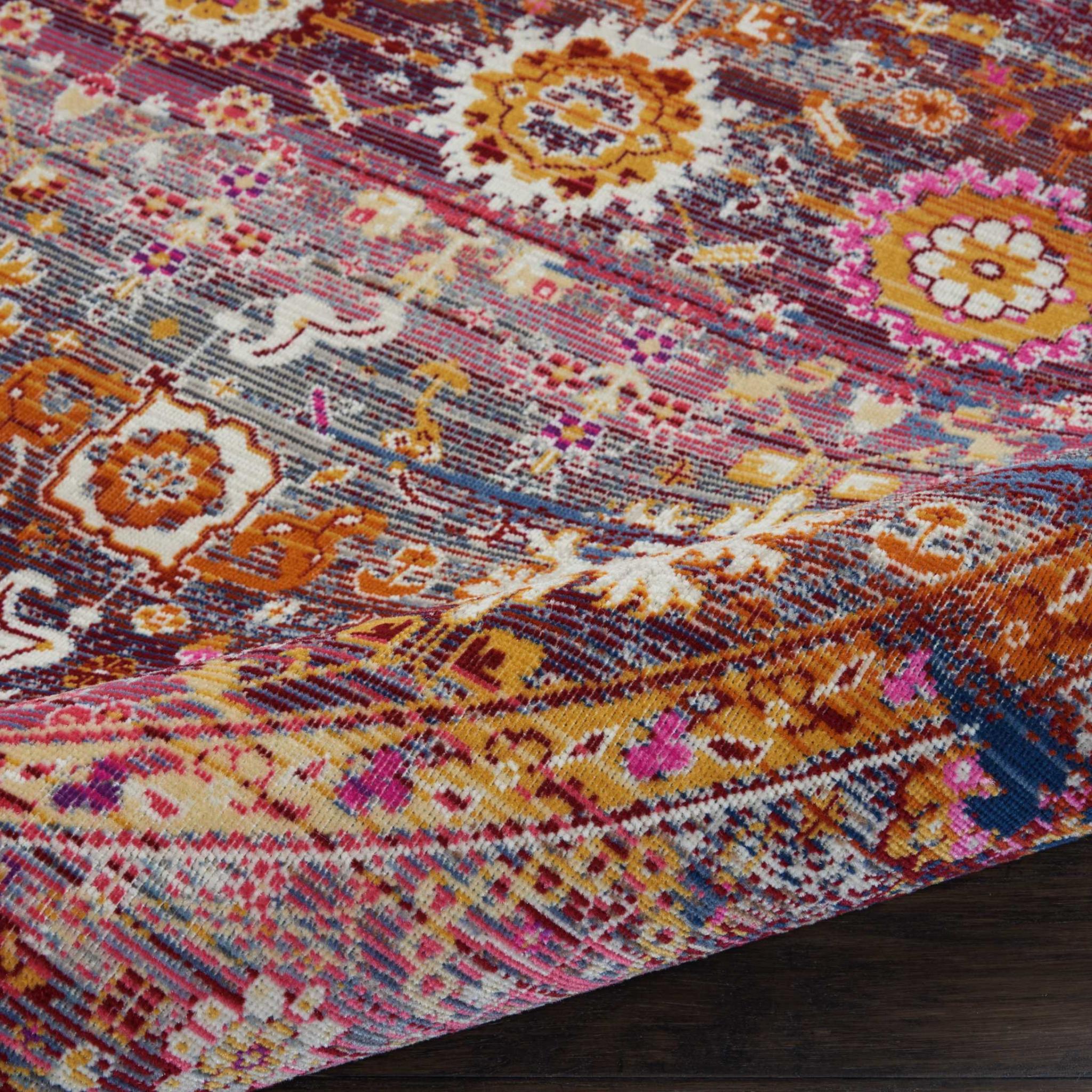4' Blue Yellow And Red Floral Distressed Round Rug