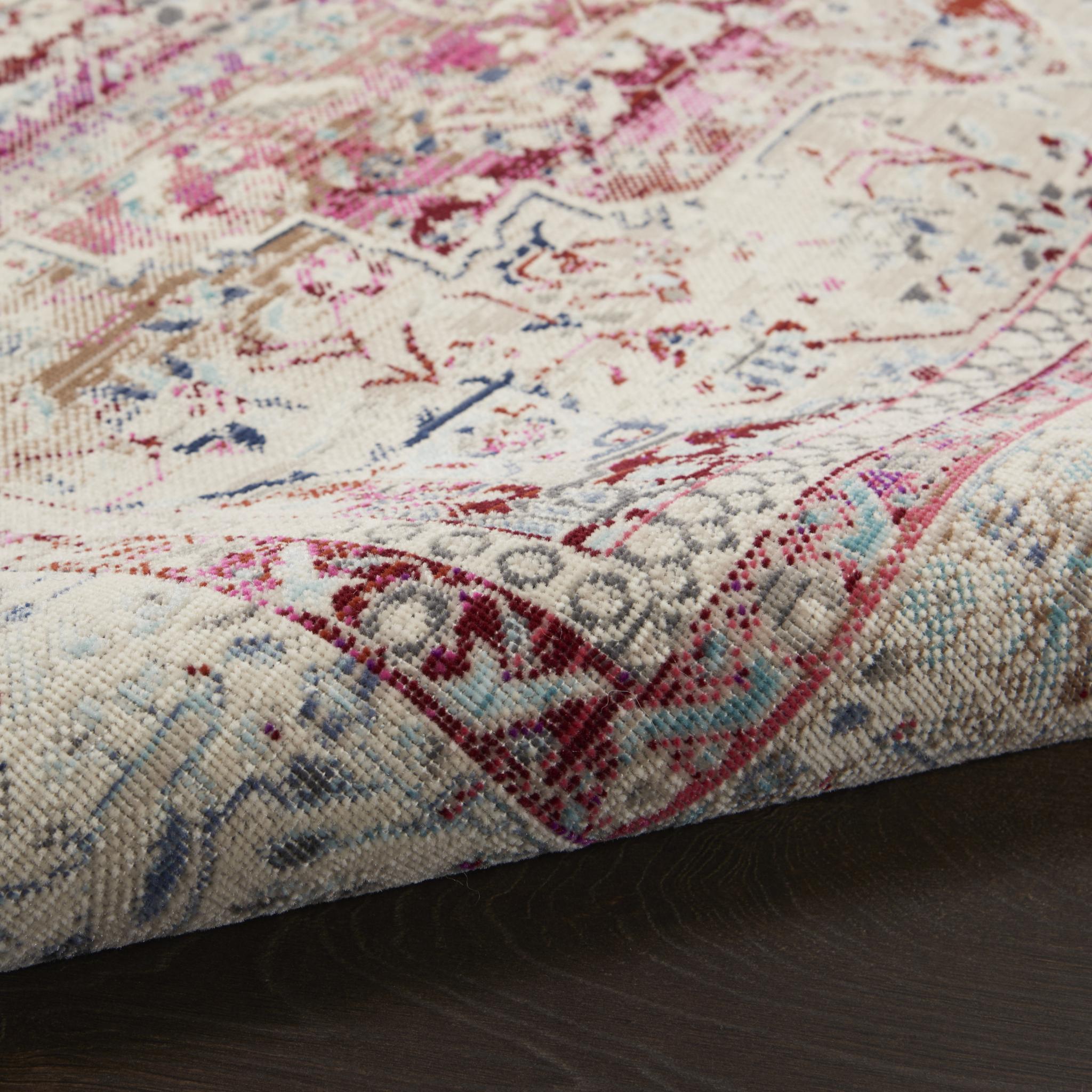 4' Ivory Red And Brown Floral Distressed Round Rug
