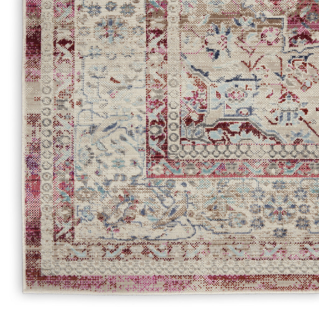4' X 6' Ivory Red And Brown Floral Distressed Area Rug
