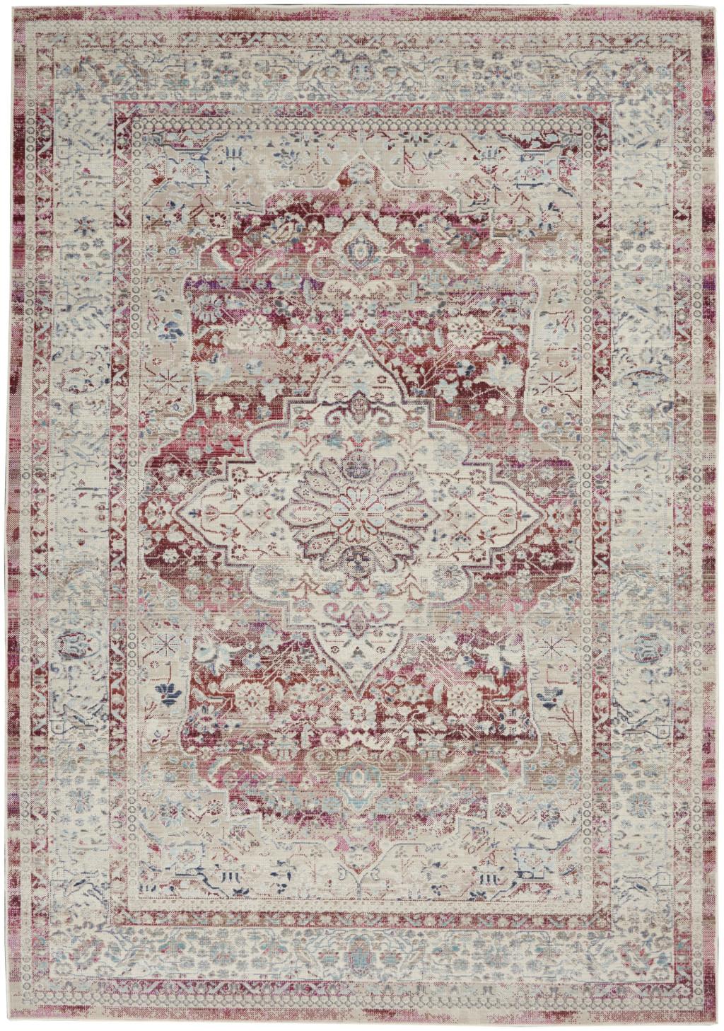 4' X 6' Ivory Red And Brown Floral Distressed Area Rug