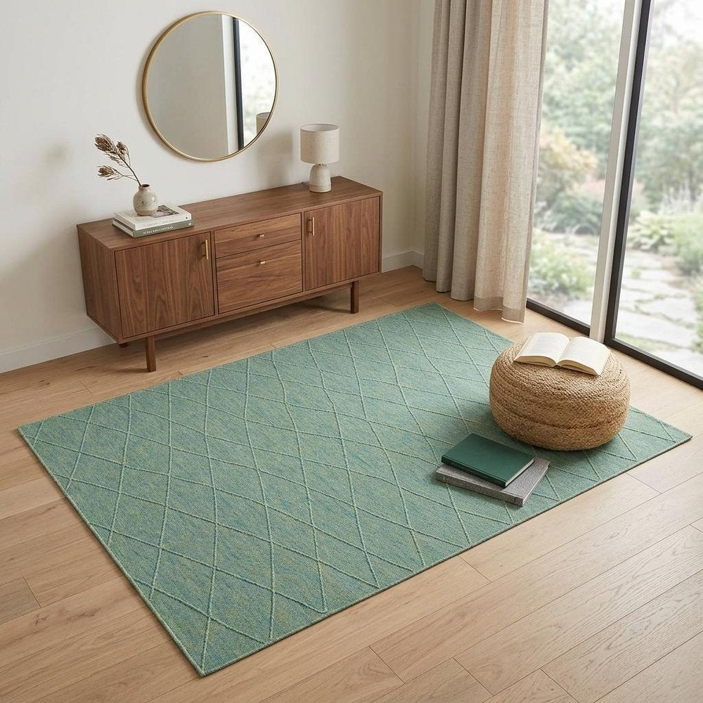 4' X 6' Blue Geometric Power Loom Non Skid Area Rug