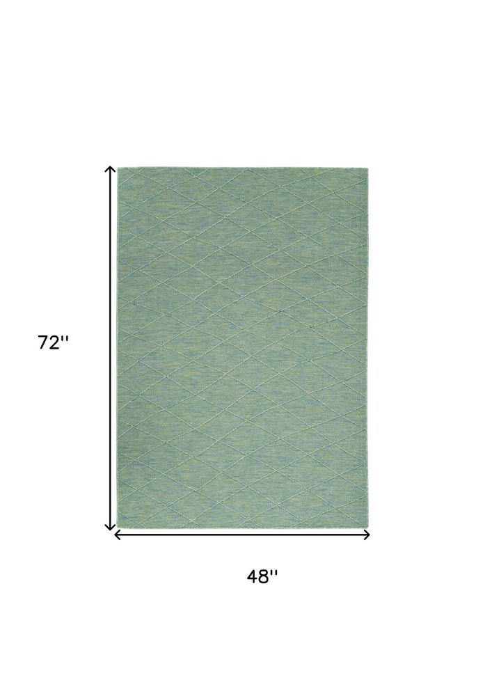 4' X 6' Blue Geometric Power Loom Non Skid Area Rug