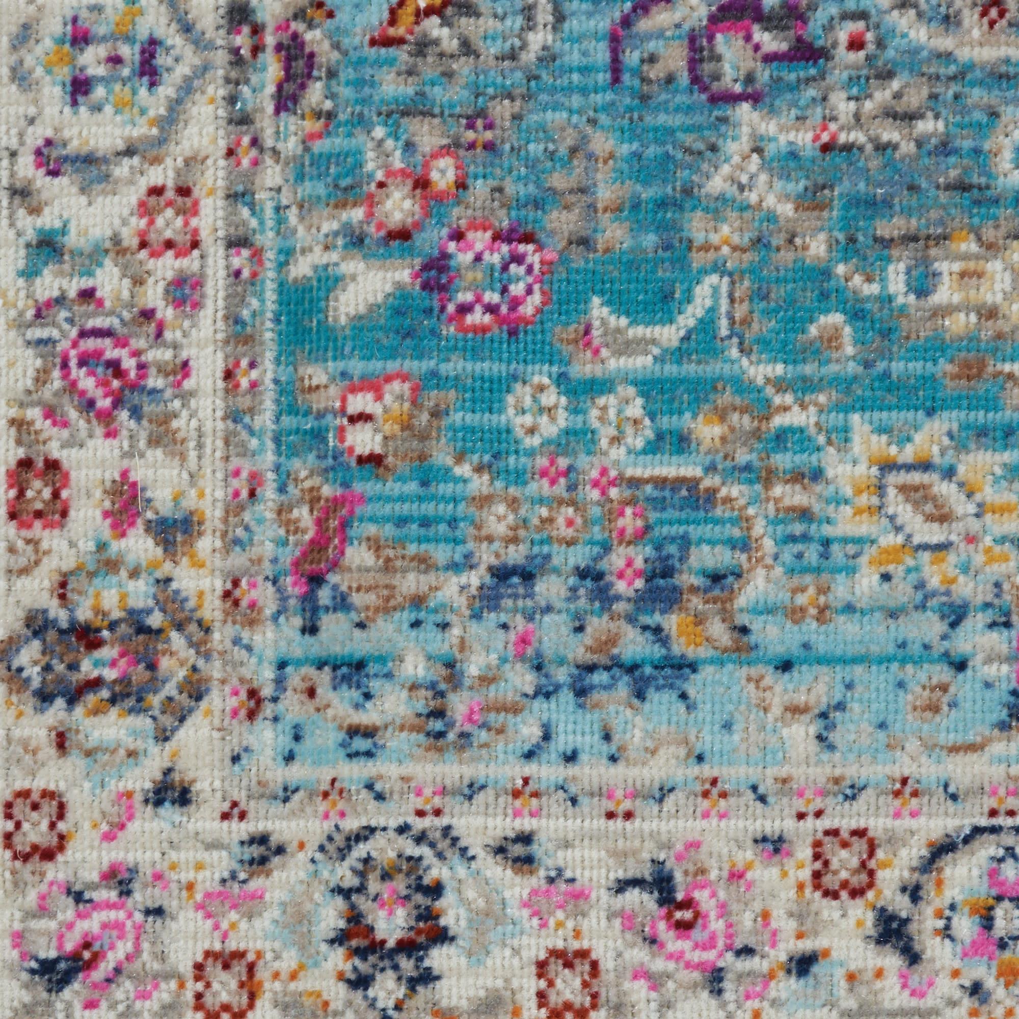 6' Blue and Beige Floral Distressed Runner Rug