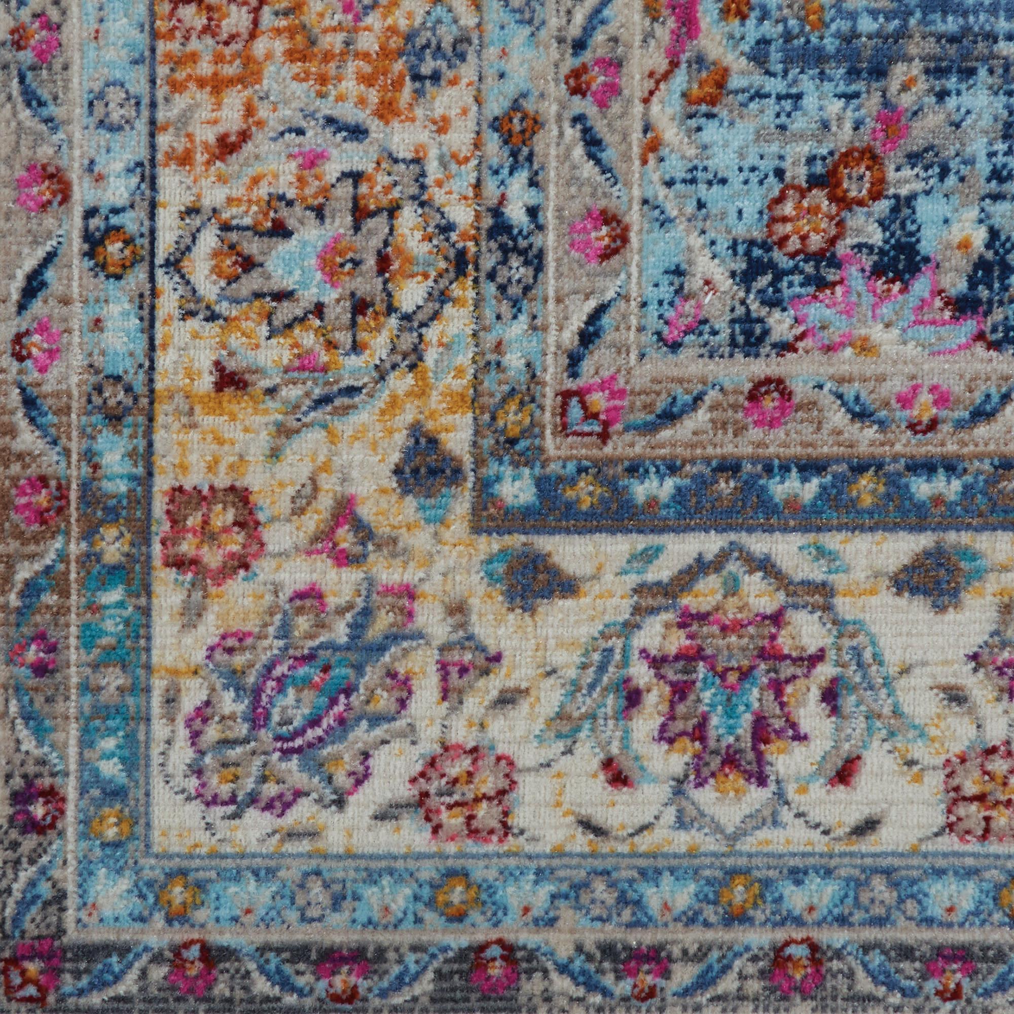 4' X 6' Blue and Beige Floral Distressed Area Rug