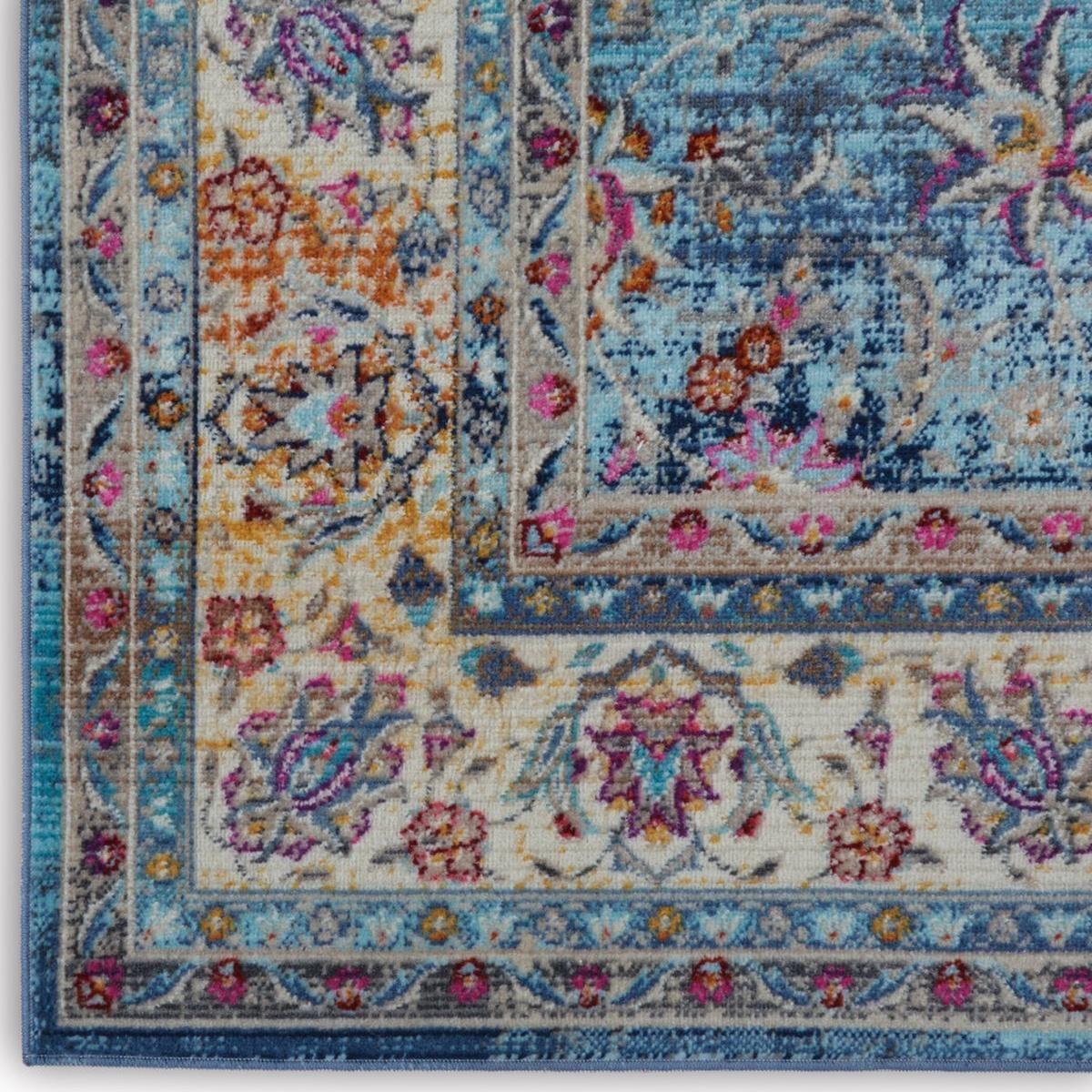 4' X 6' Blue and Beige Floral Distressed Area Rug