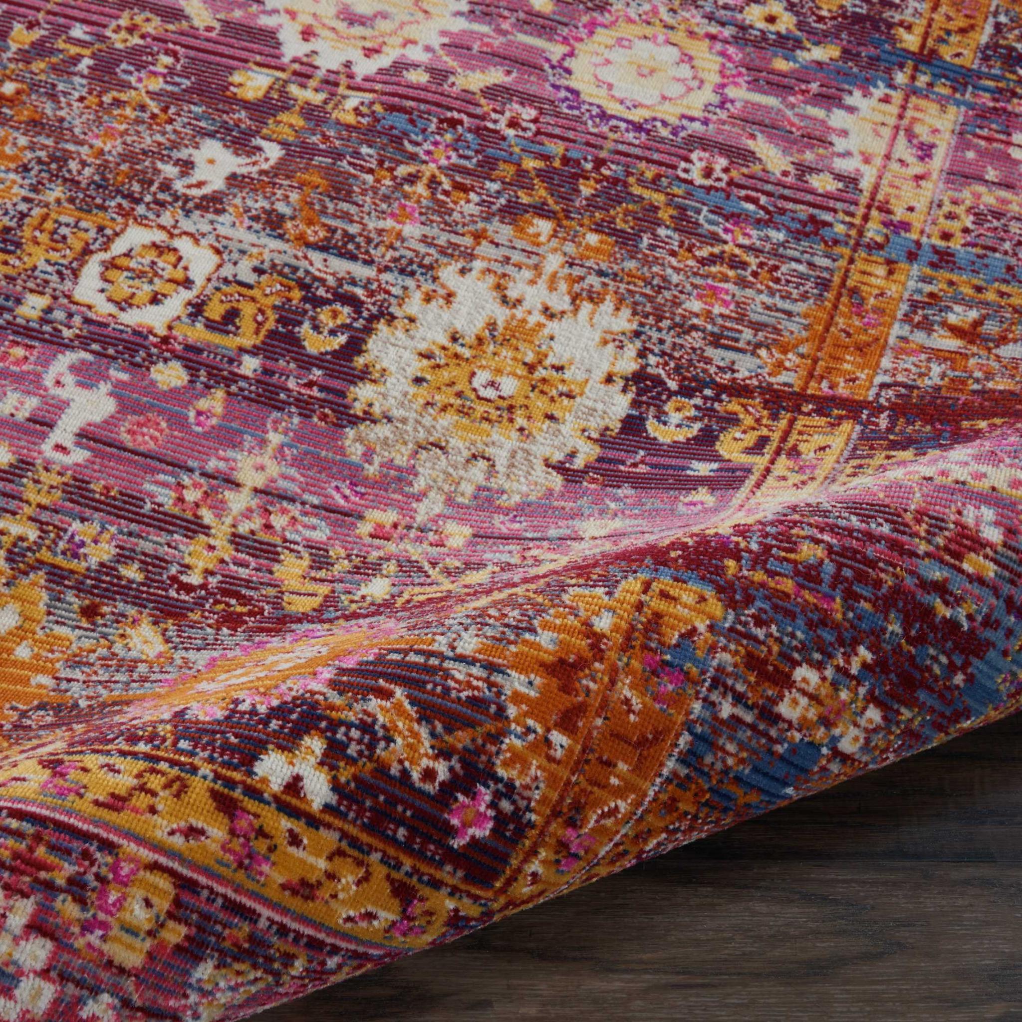 4' X 6' Blue Yellow And Red Floral Distressed Area Rug