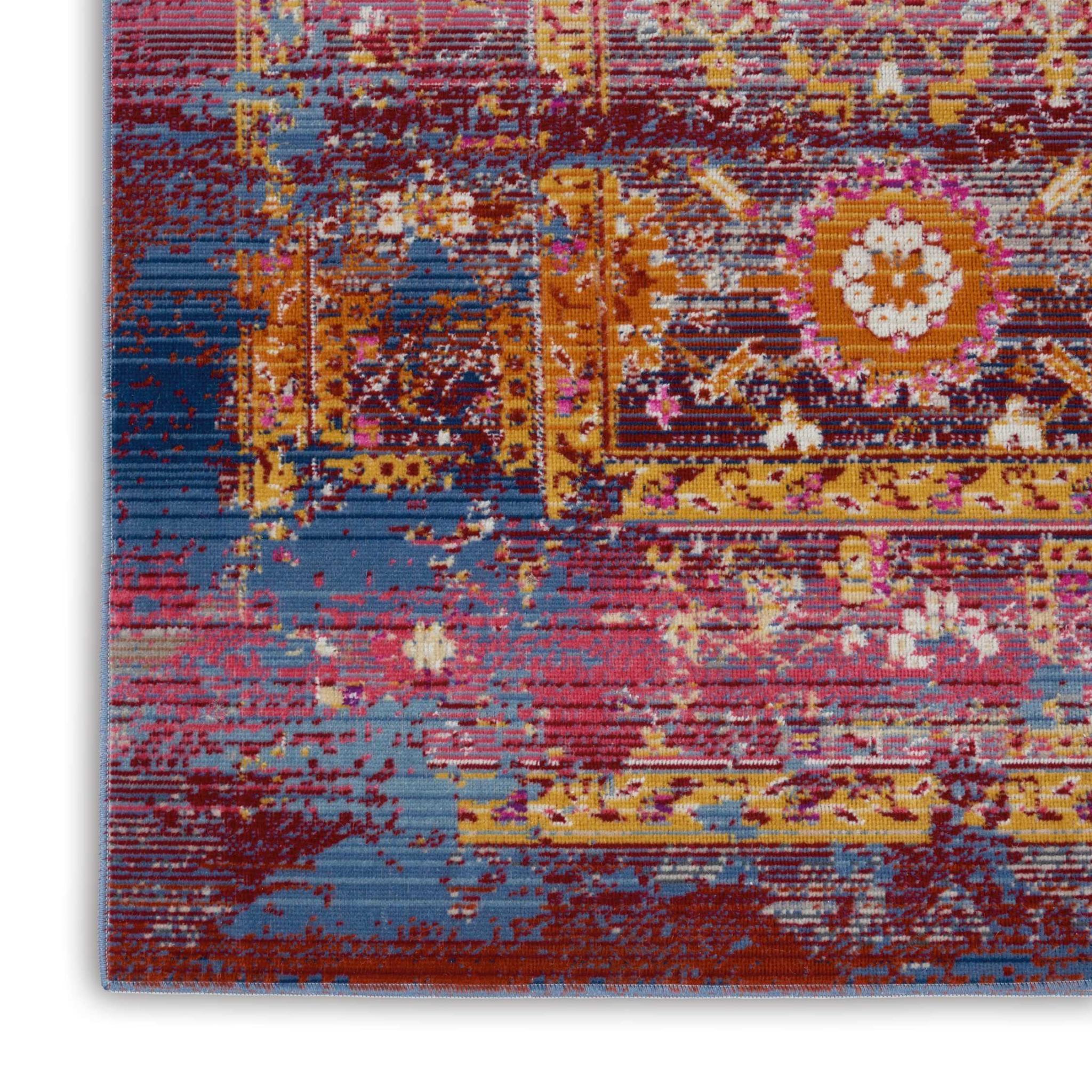 4' X 6' Blue Yellow And Red Floral Distressed Area Rug
