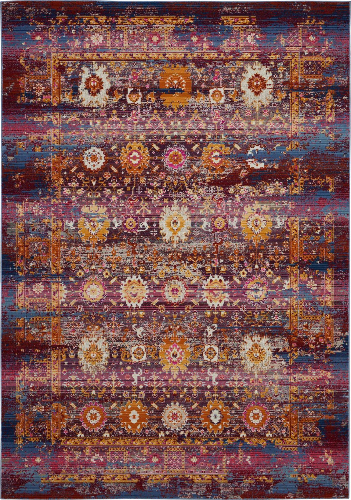 4' X 6' Blue Yellow And Red Floral Distressed Area Rug
