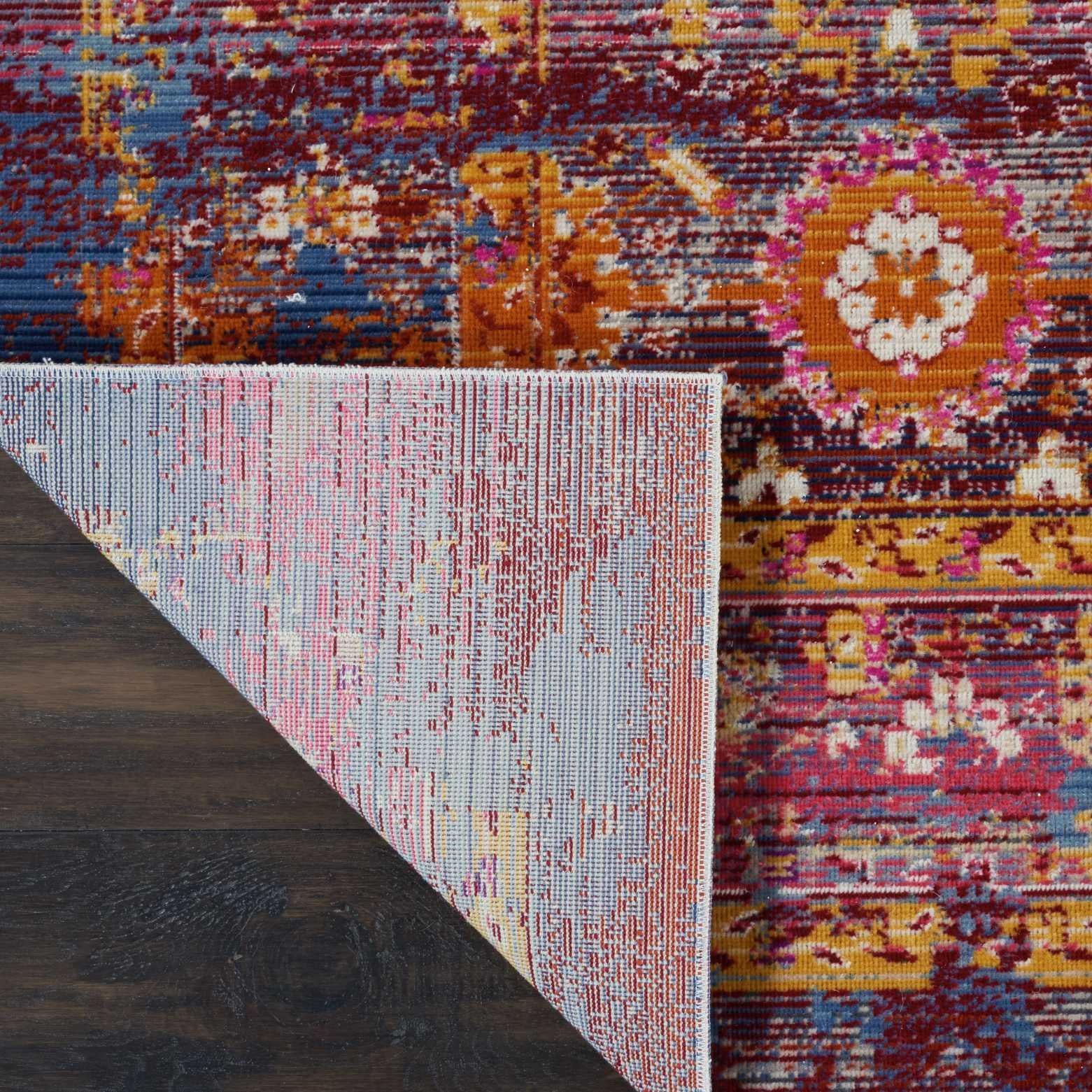 4' X 6' Blue Yellow And Red Floral Distressed Area Rug
