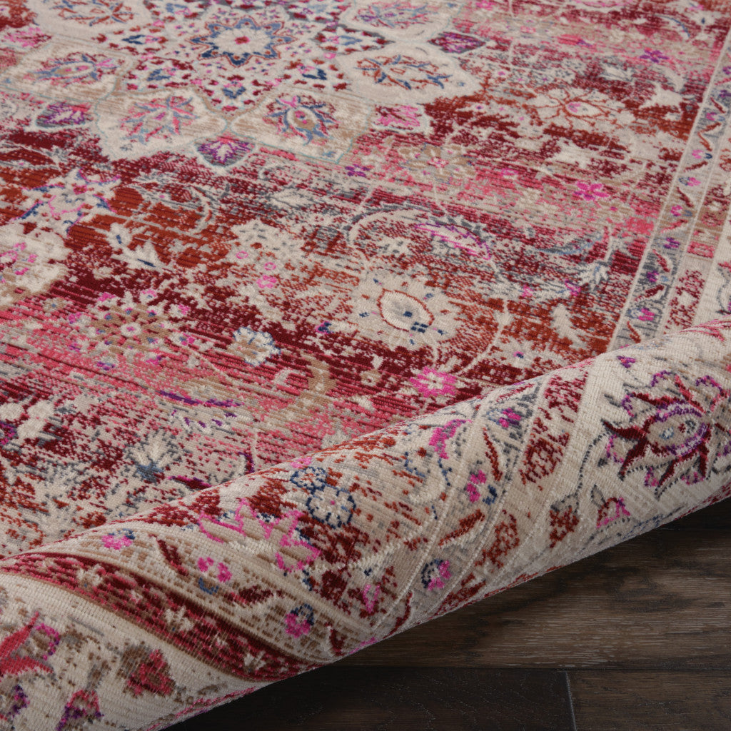 2' X 4' Ivory And Red Floral Distressed Area Rug