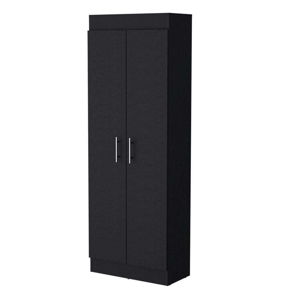 67" Black Wood Pantry Or Storage Closet