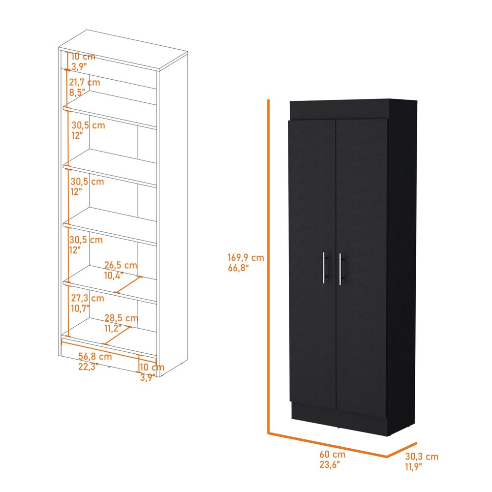 67" Black Wood Pantry Or Storage Closet