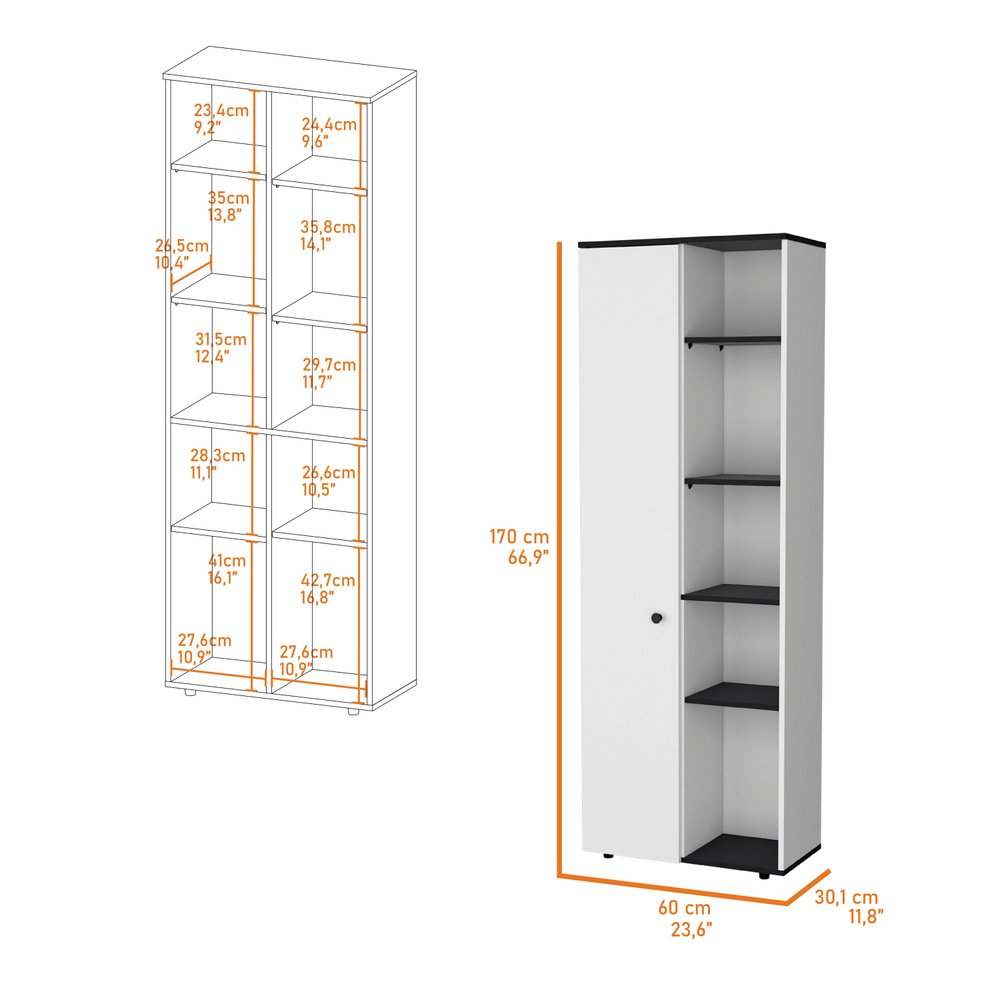 67" Black And White Wood Pantry Or Storage Closet