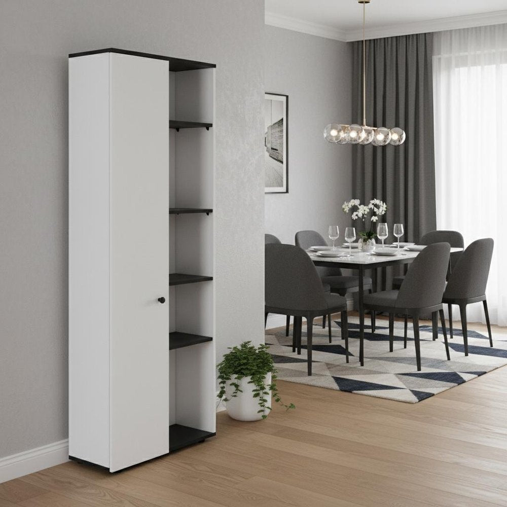 67" Black And White Wood Pantry Or Storage Closet