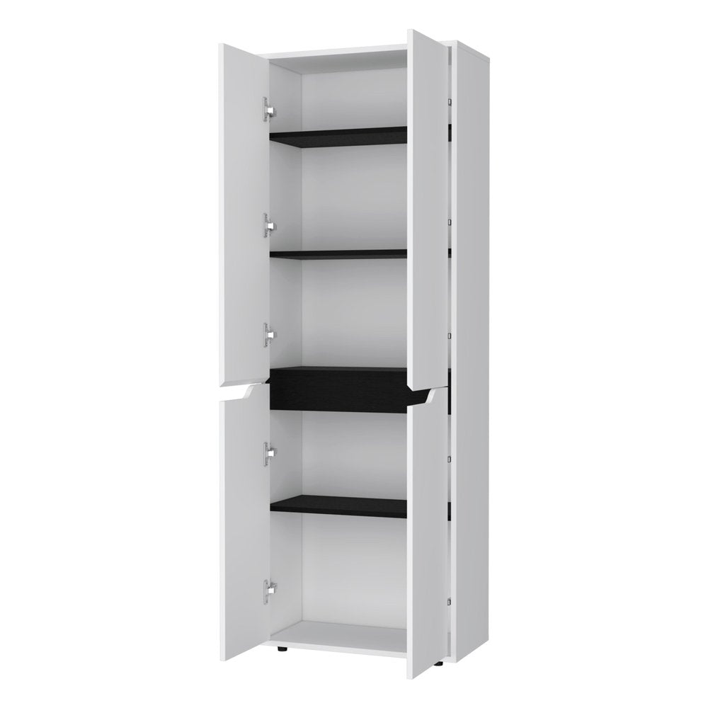 67" Black And White Wood Pantry Or Storage Closet