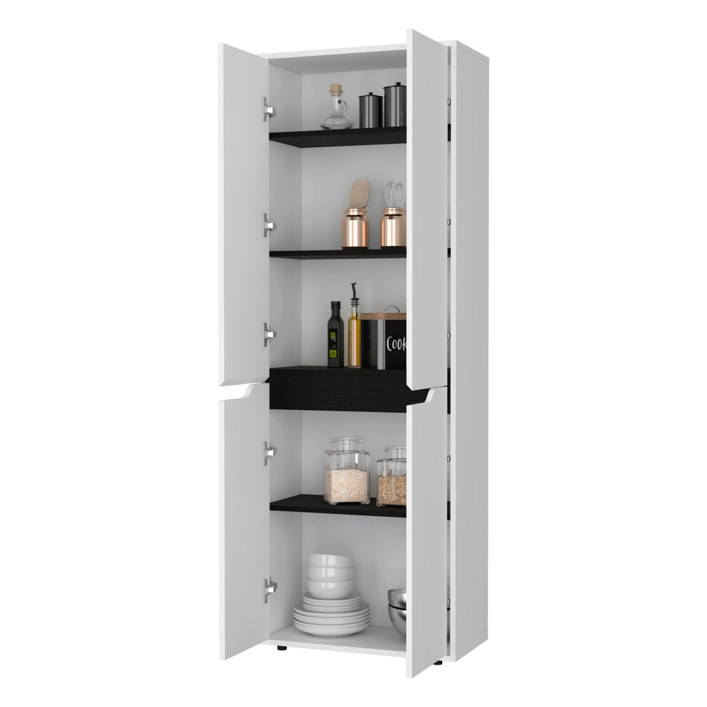 67" Black And White Wood Pantry Or Storage Closet