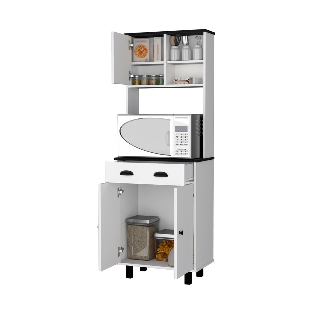 67" Black And White Wood Pantry Or Storage Closet