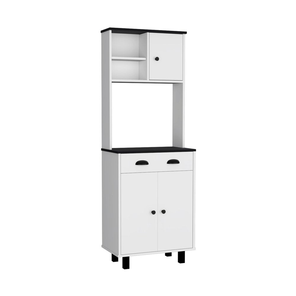 67" Black And White Wood Pantry Or Storage Closet