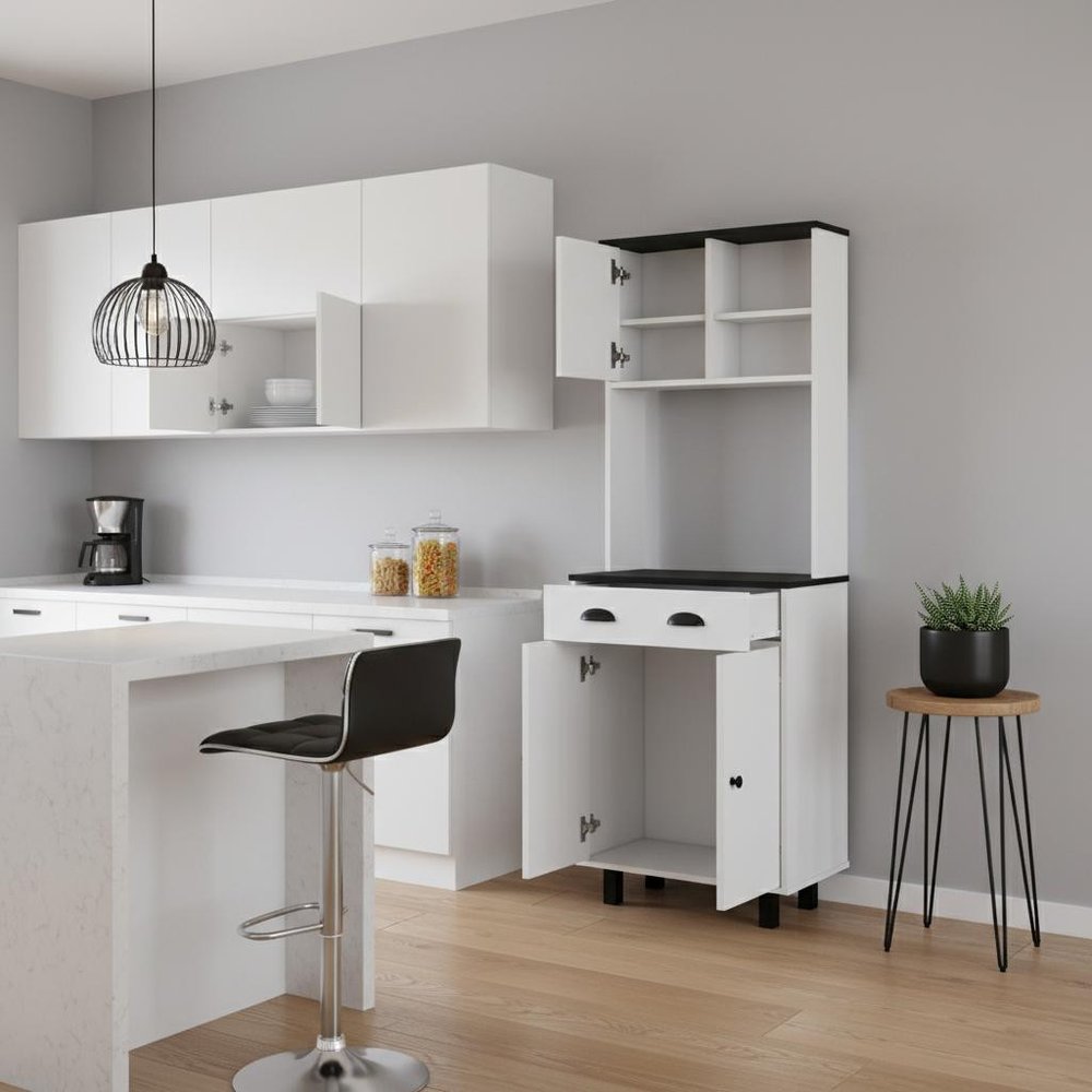 67" Black And White Wood Pantry Or Storage Closet