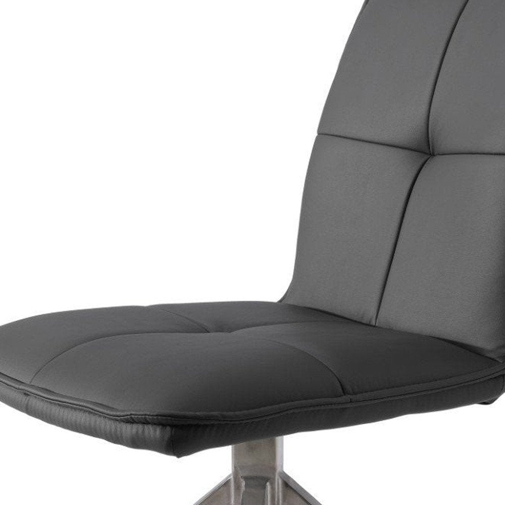 Set of Two Gray and Silver Faux Leather Swivel Dining Side Chairs