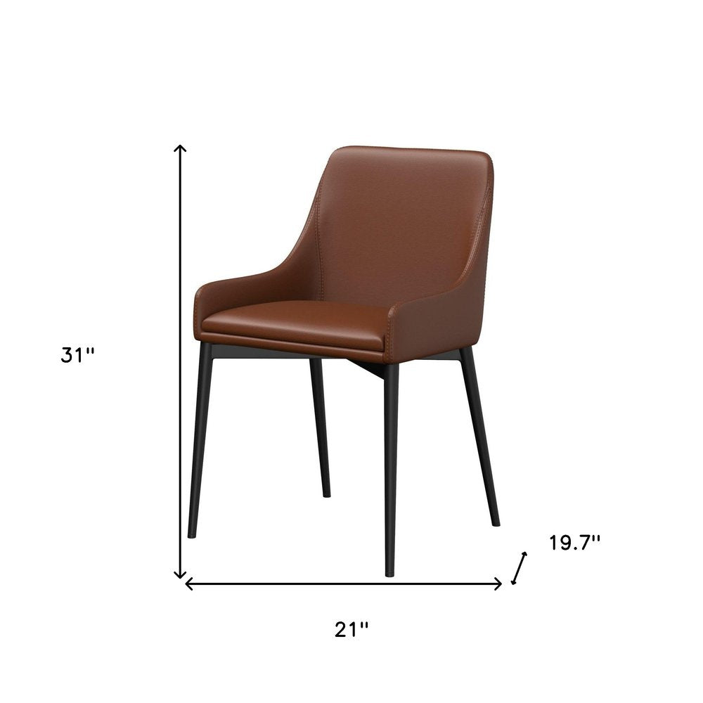 Set of Two Chestnut and Black Faux Leather Dining Side Chairs