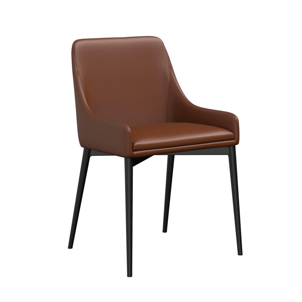 Set of Two Chestnut and Black Faux Leather Dining Side Chairs