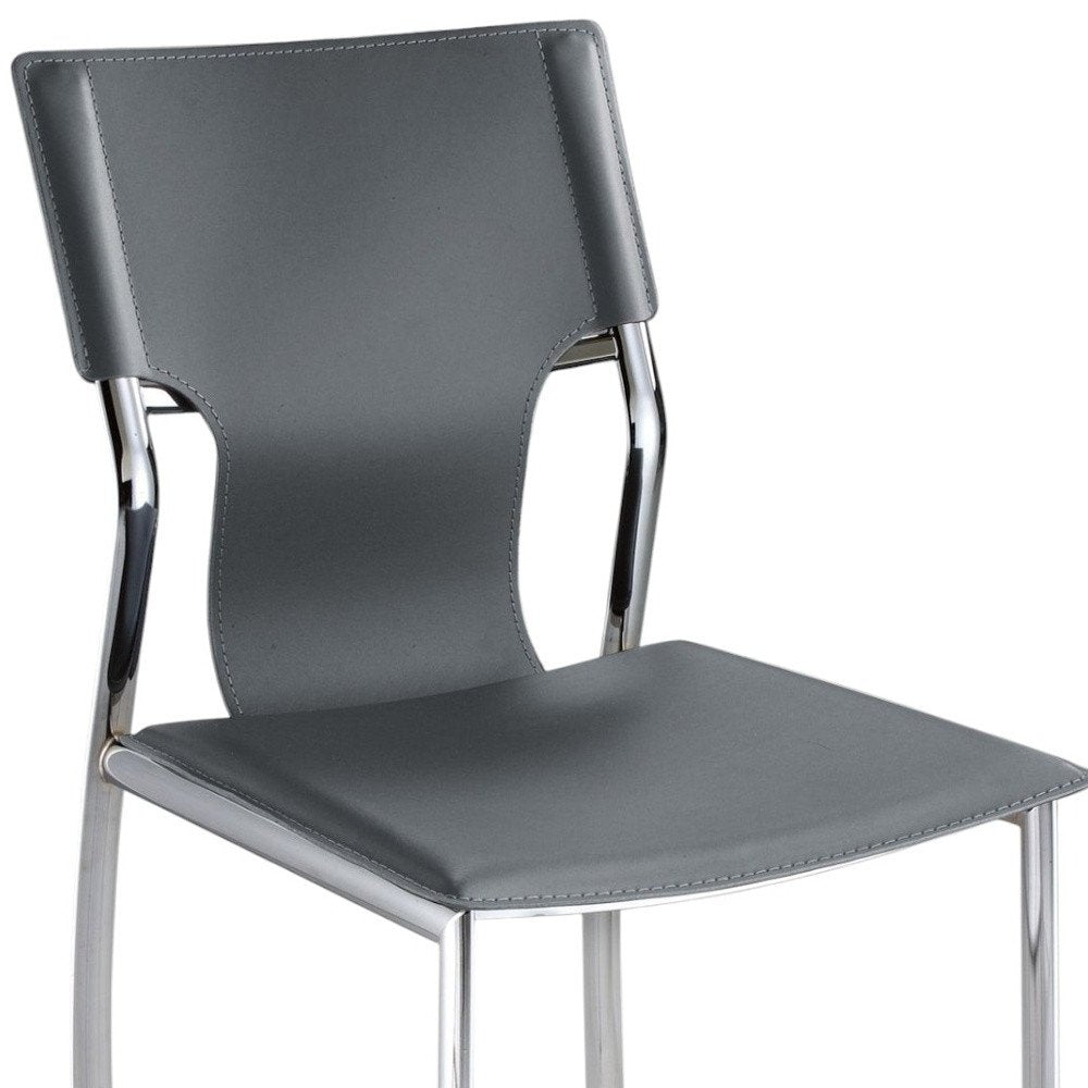 Set of Four Gray and Silver Metal and Leather Dining Side Chairs