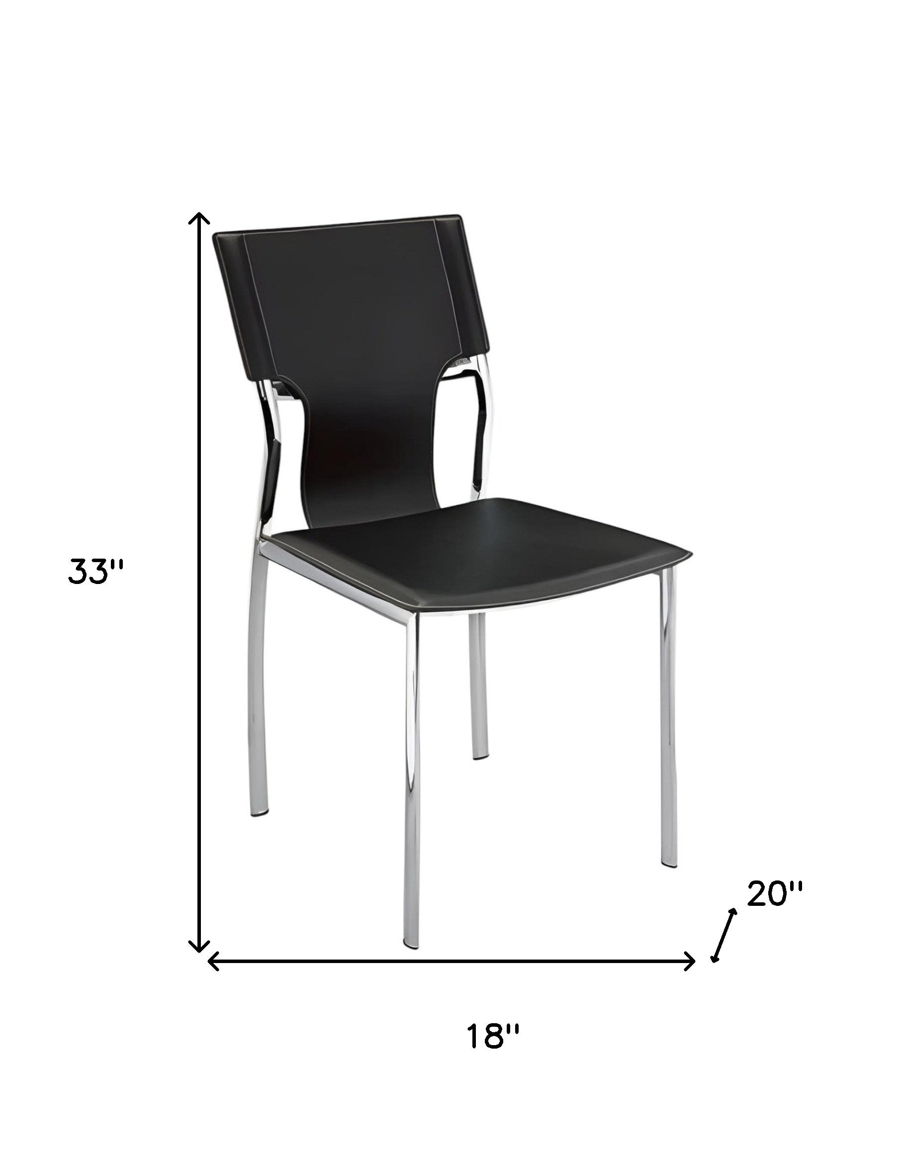 Set of Four Black and Silver Metal and Leather Partially Open Back Dining Side Chairs