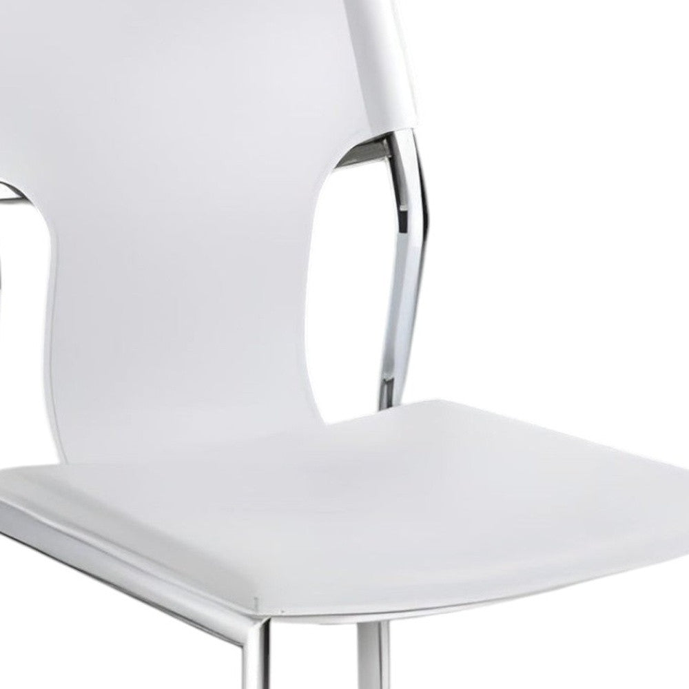 Set of Four White and Silver Metal and Leather Dining Side Chairs