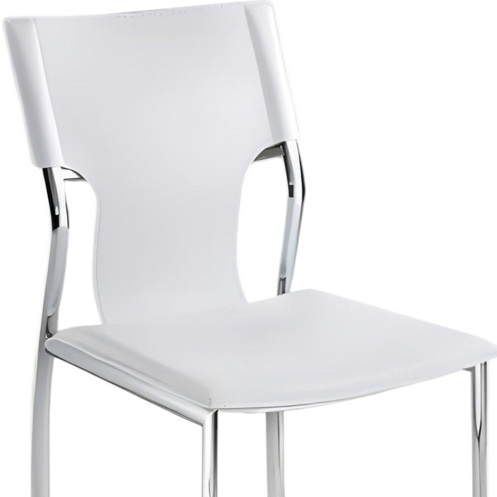 Set of Four White and Silver Metal and Leather Dining Side Chairs
