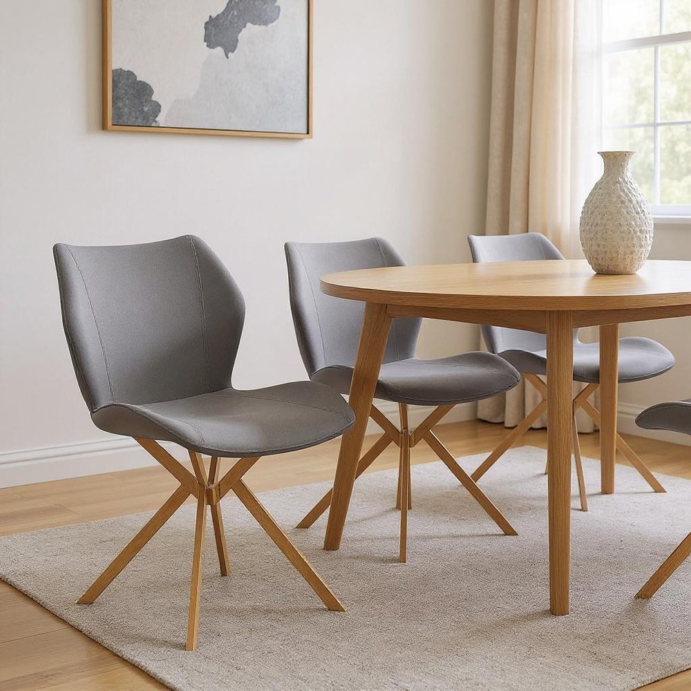 Set of Four Gray and Gold Faux Leather Dining Side Chairs