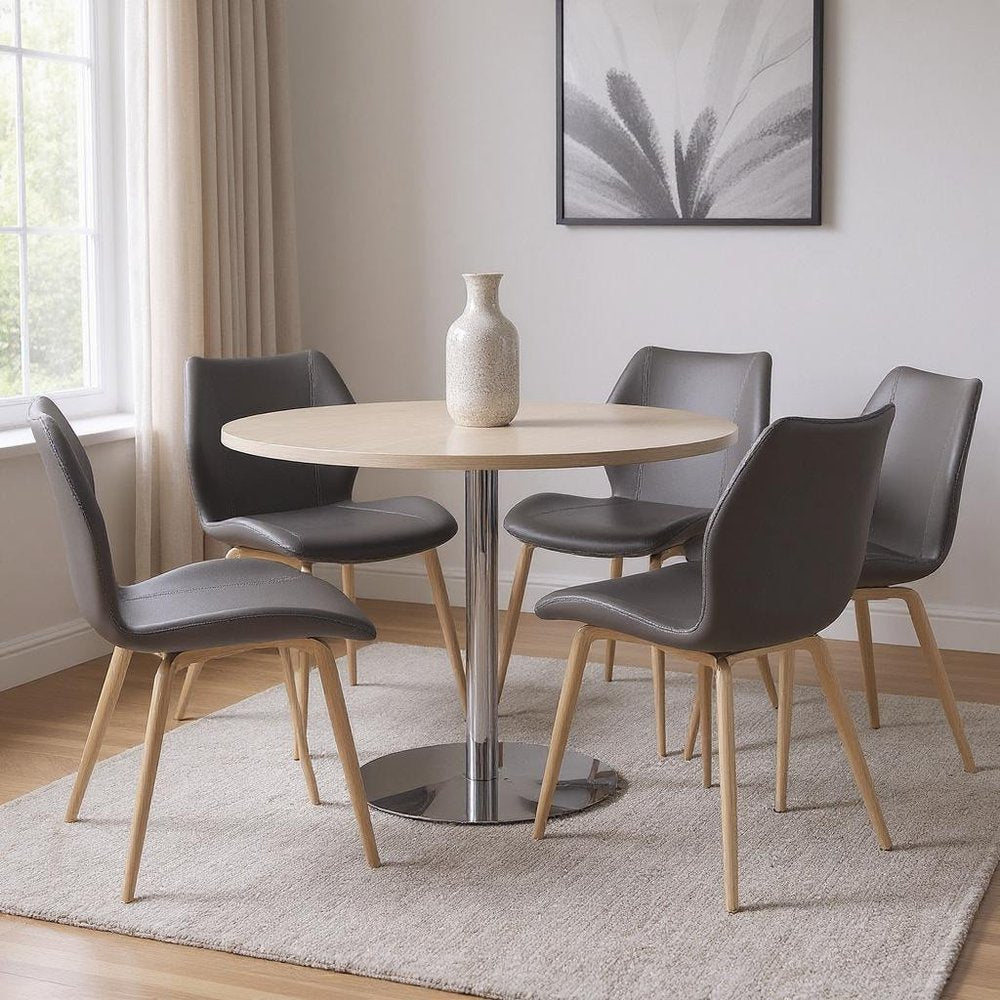 Set of Four Gray and Silver Faux Leather Dining Side Chairs