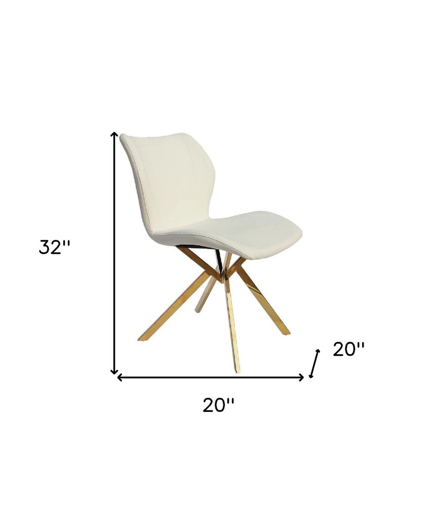 Set of Four White and Gold Faux Leather Dining Side Chairs