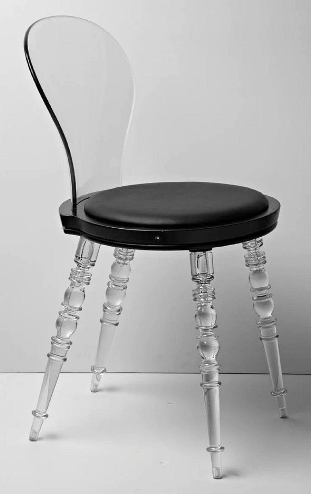 Black and Clear Faux Leather Dining Side Chair
