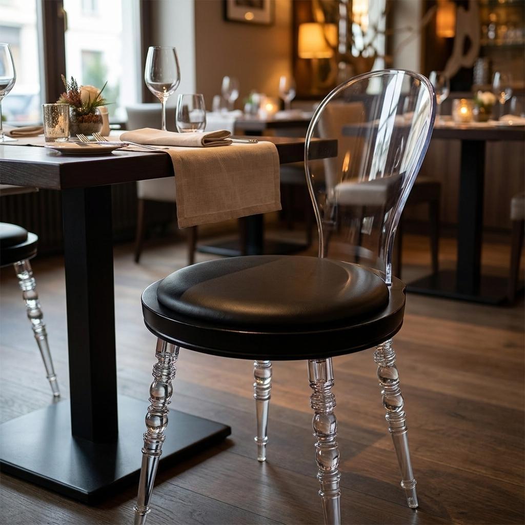 Black And Clear Faux Leather And Heavy Duty Plastic Dining Side Chair