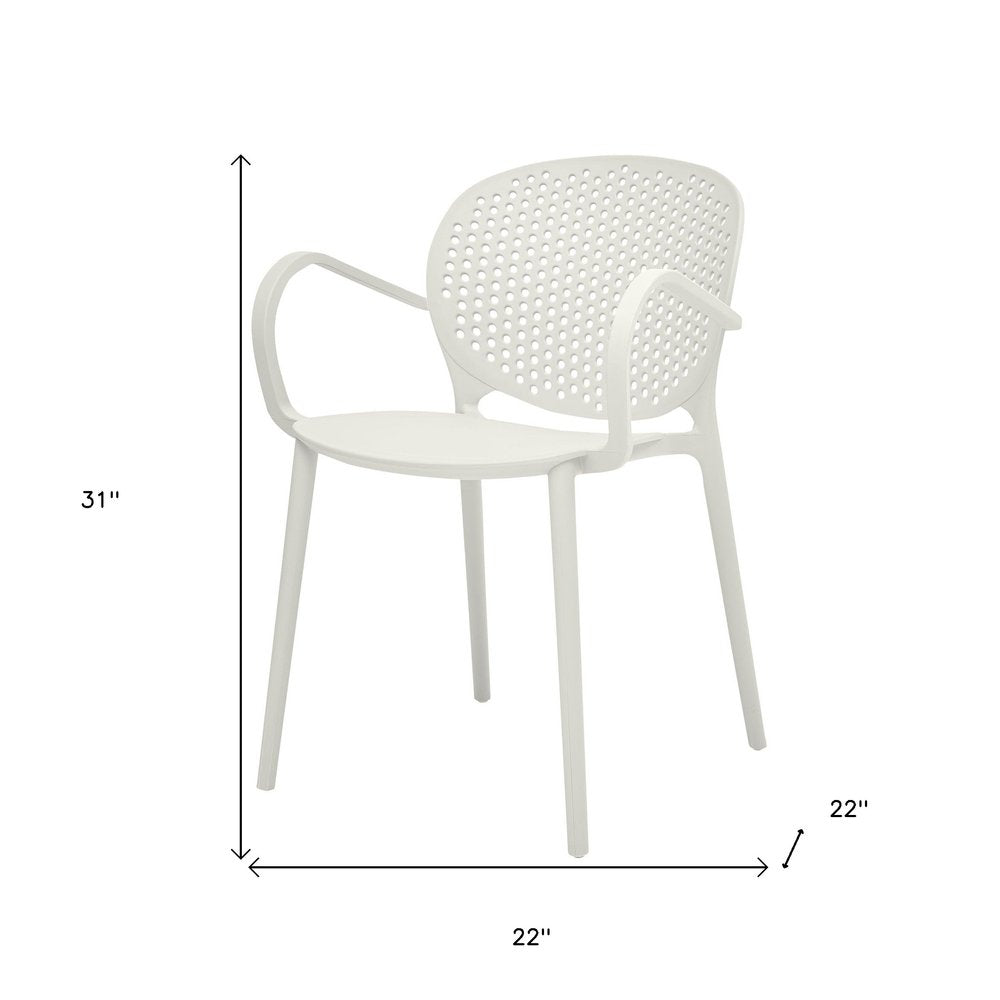 Set of Four White Heavy Duty Plastic Dining Arm Chairs