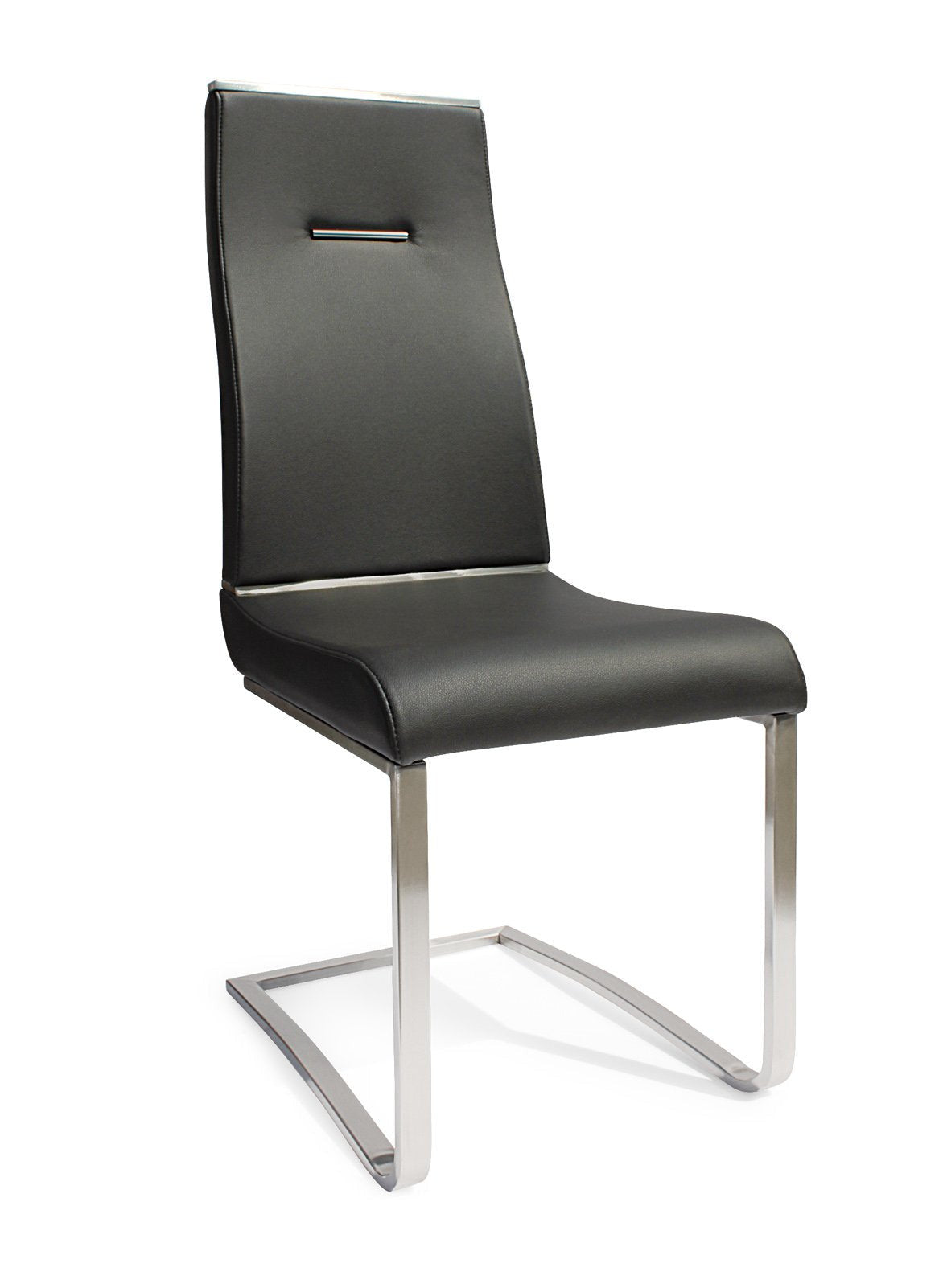 Set of Two Black And Silver Faux Leather And Stainless Steel Dining Side Chairs