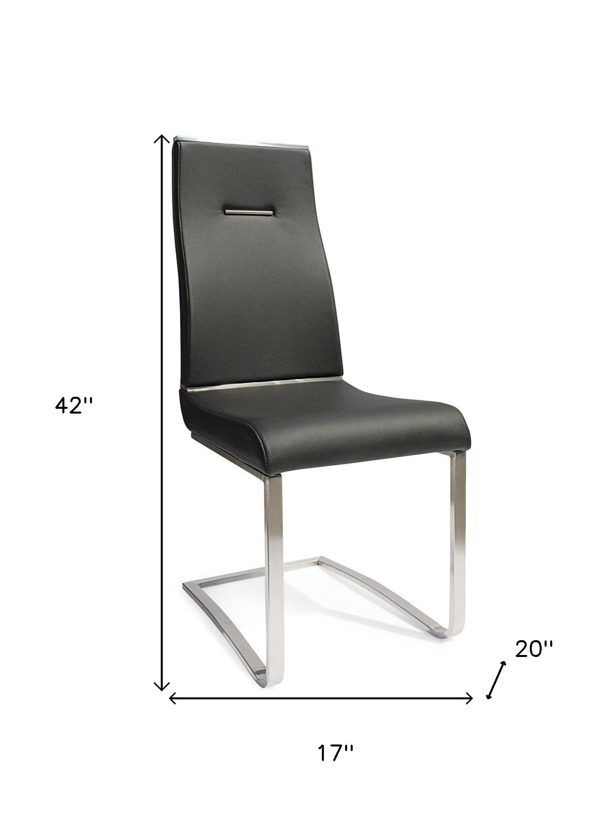 Set of Two Black And Silver Faux Leather And Stainless Steel Dining Side Chairs