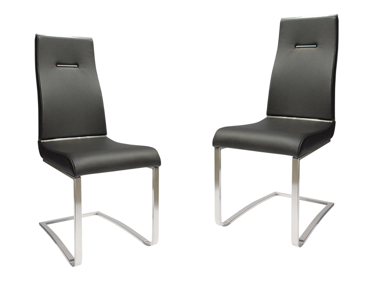 Set of Two Black And Silver Faux Leather And Stainless Steel Dining Side Chairs