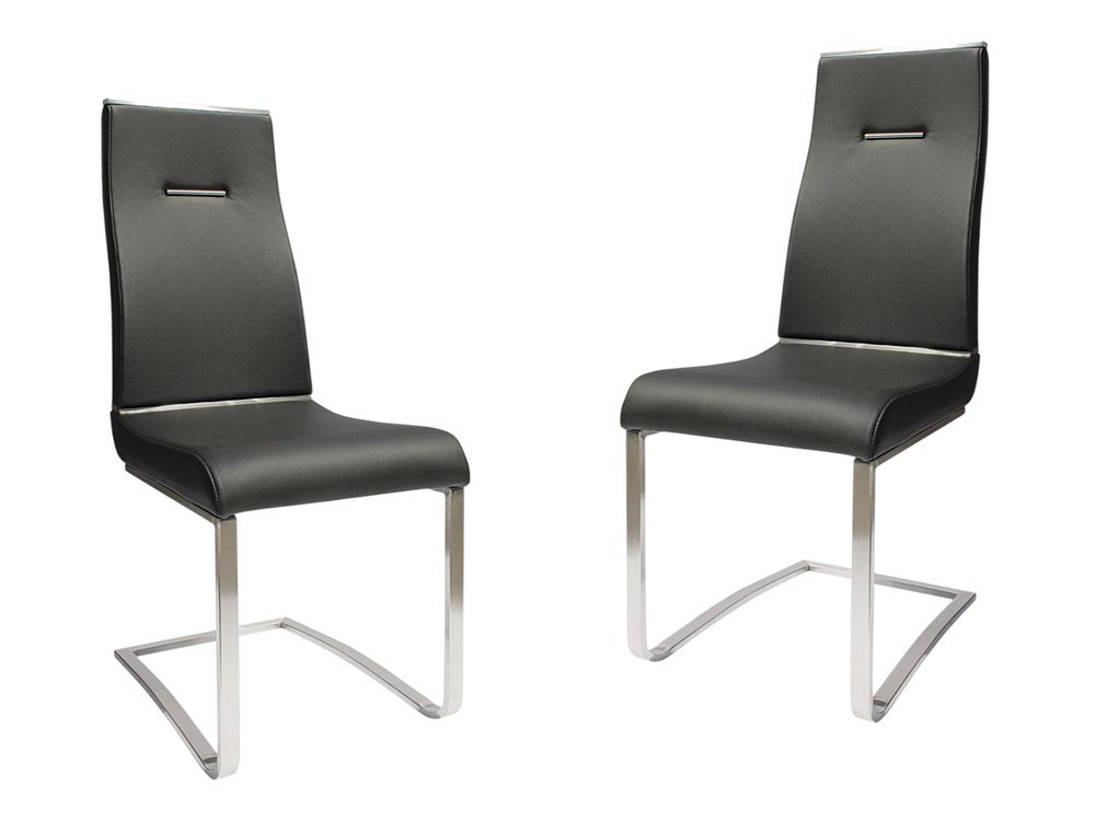 Set of Two Black and Silver Faux Leather Dining Side Chairs