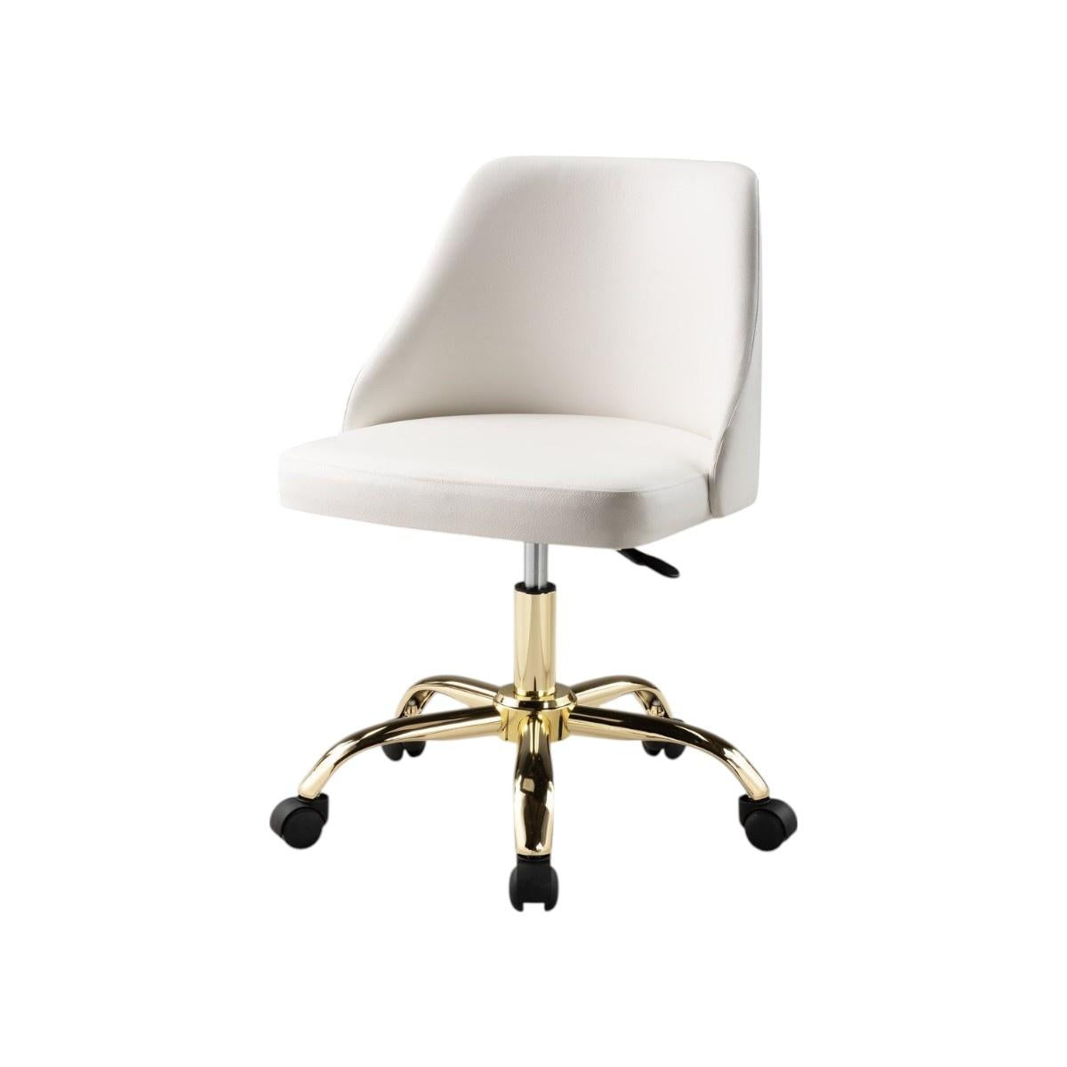 White and Gold Faux Leather Adjustable Height Swivel Rolling Office Chair