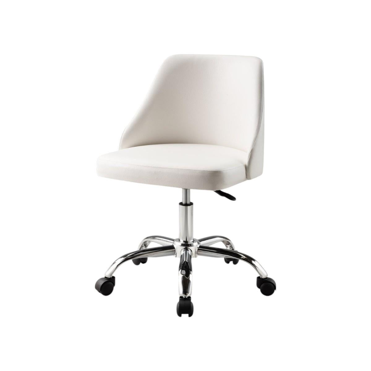 White and Silver Faux Leather Adjustable Height Swivel Rolling Office Chair
