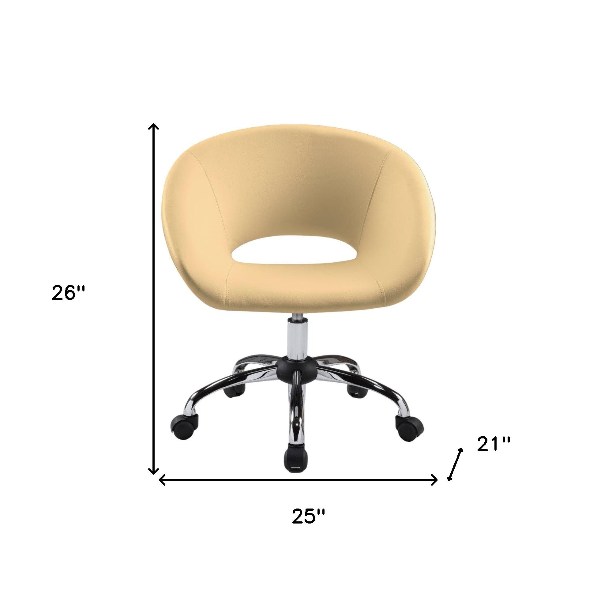 Beige and Silver Faux Leather Adjustable Height Swivel Rolling Office Chair