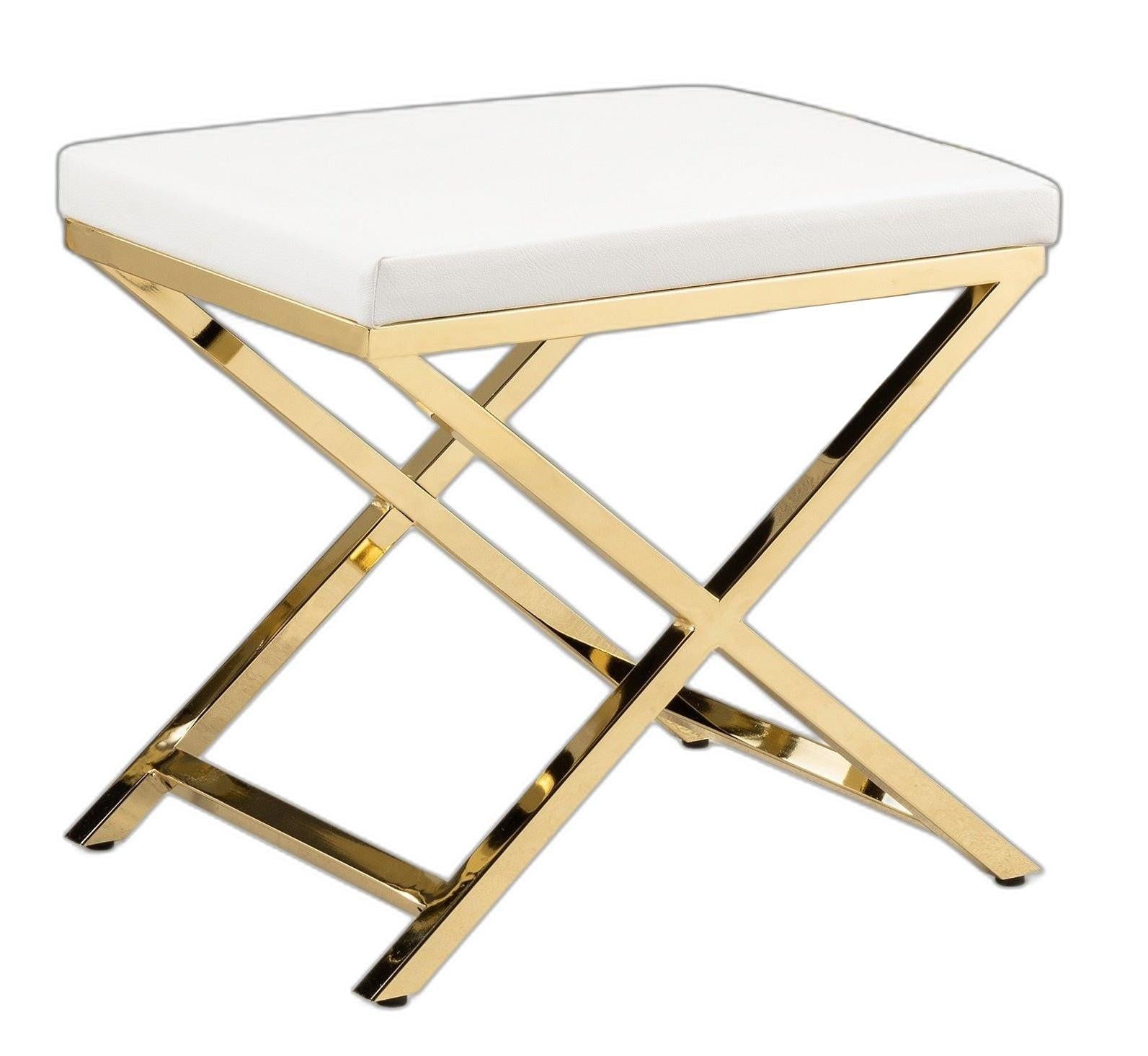 21" White and Gold Faux Leather Vanity Chair