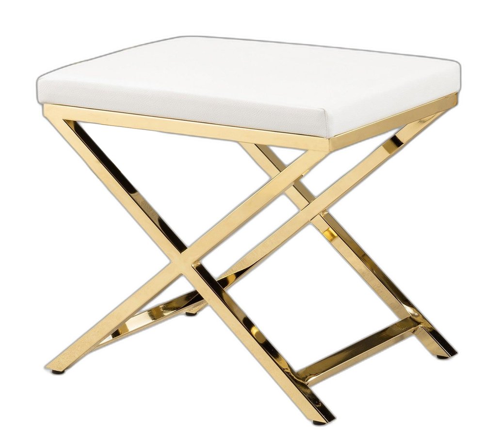 21" White and Silver Faux Leather and Metal Vanity Chair