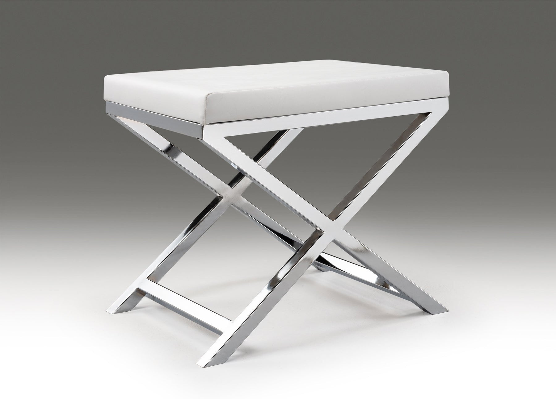 21" White and Silver Faux Leather and Metal Vanity Chair